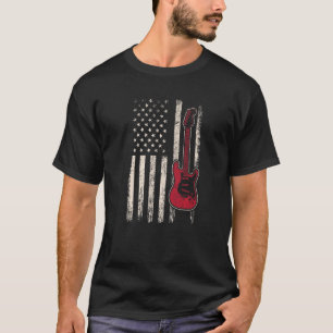 Electric Bass Guitar Player American Flag Musiker T-Shirt