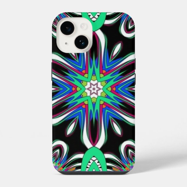 Electric Bloom Mandala iPhone 14 Hülle (Rückseite)