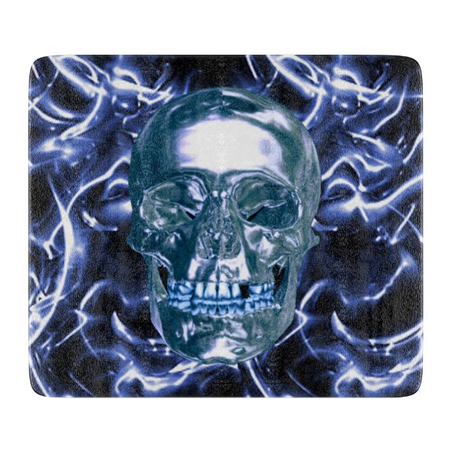 Electric Blue Chrome Skull Cutting Board Schneidebrett (Vorderseite)