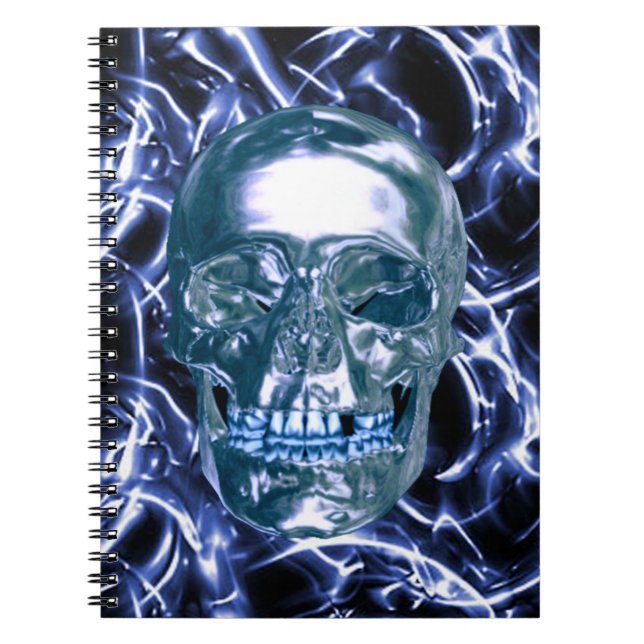 Electric Blue Chrome Skull Spiral Notebook Notizblock (Vorderseite)