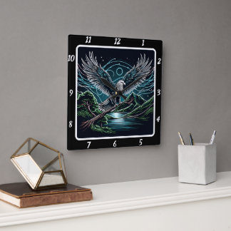 Electric Blue Eagle Timepiece Quadratische Wanduhr