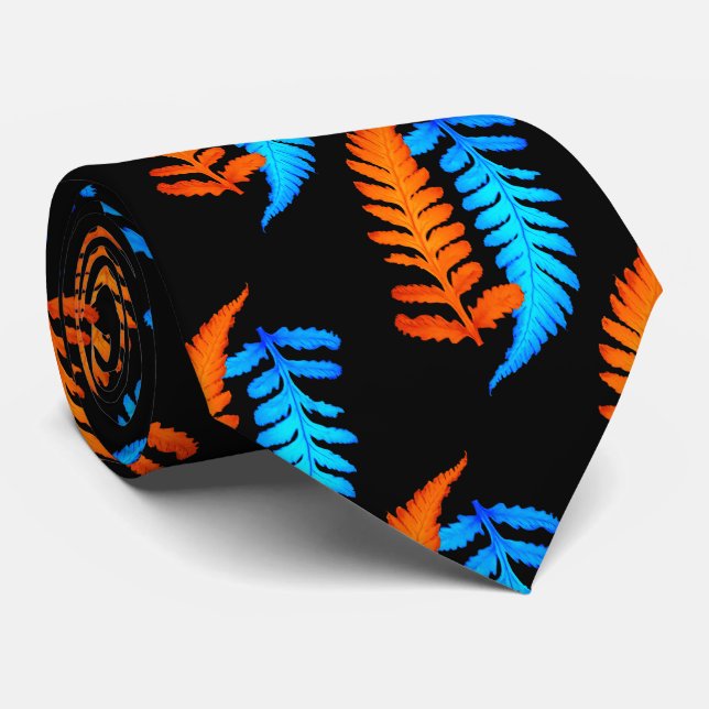 Electric Blue Fiery Orange Japanisch gestrichene F Krawatte (Gerollt)