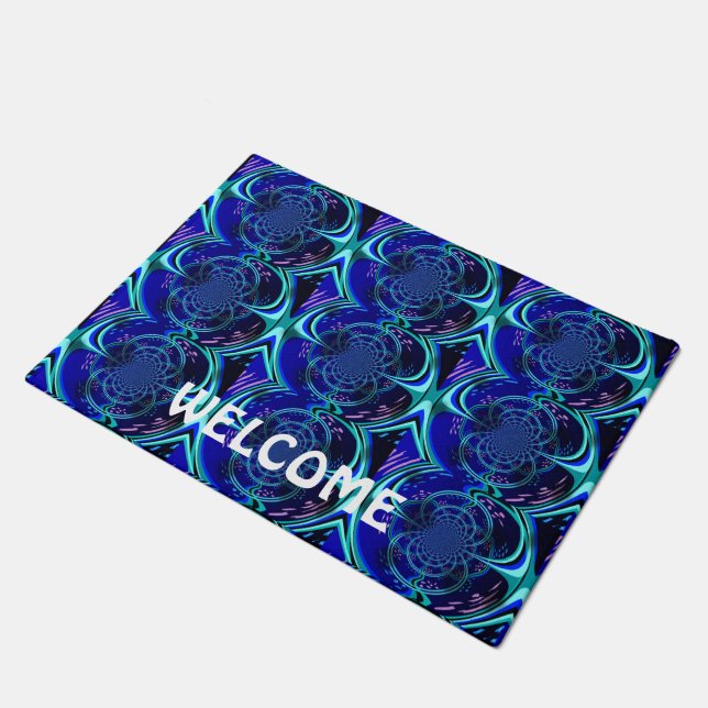 Electric Blue Fraktal Design Fußmatte (Schrägansicht)