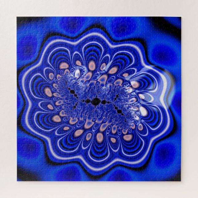 Electric Blue Holographic Fraktal Blume Abstrakt (Vertikal)