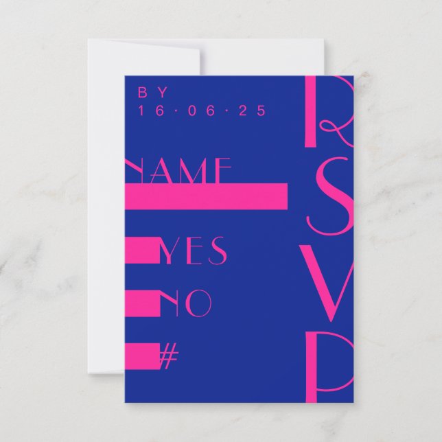 Electric Blue Hot Pink Trendy Modern Wedding RSVP Einladung (Vorderseite)