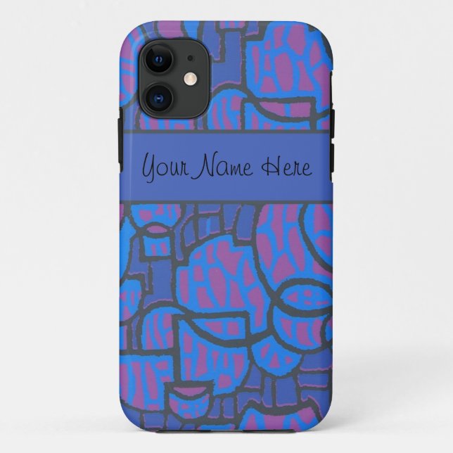 Electric Blue, Magenta Abstrakt, Black Konturen Case-Mate iPhone Hülle (Rückseite)