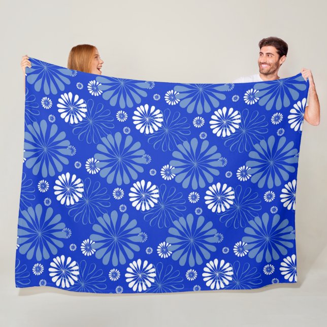 Electric Blue Modern Floral Print Fleecedecke (Beispiel)