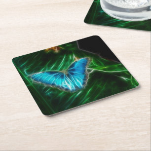 Electric Blue Morpho Butterfly Fraktal Rechteckiger Pappuntersetzer
