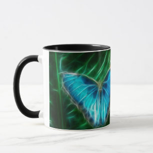 Electric Blue Morpho Butterfly Fraktal Tasse