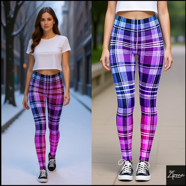 Electric Blue Pink Plaid Gradient Design Leggings (Von Creator hochgeladen)