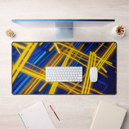 Electric Blue Yellow Glowing Futuristic Line Art Schreibtischunterlage
