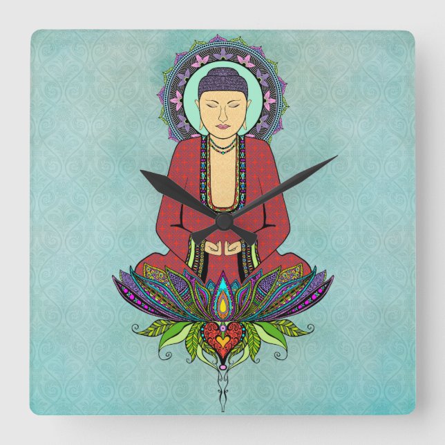 Electric Buddha Clock Quadratische Wanduhr (Vorderseite)