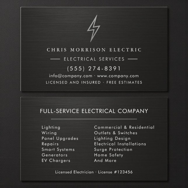 Electric Company Electrician Metallic Professional Visitenkarte (Von Creator hochgeladen)