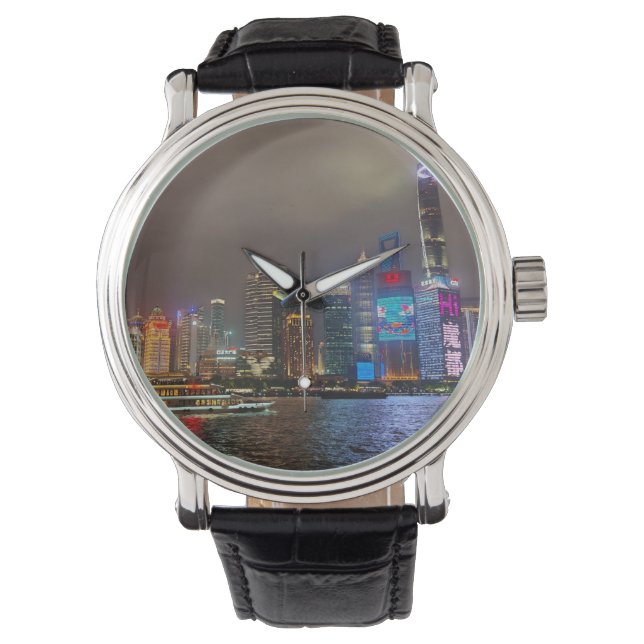 Electric Dreams - Futuristic Shanghai Skyline, A C Armbanduhr (Vorderseite)
