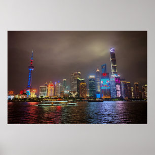 Electric Dreams - Futuristic Shanghai Skyline, A C Poster
