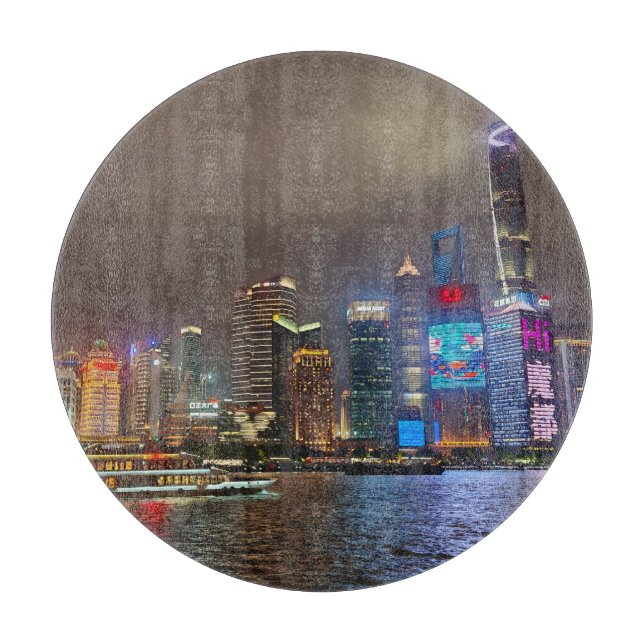 Electric Dreams - Futuristic Shanghai Skyline, A C Schneidebrett (Vorderseite)