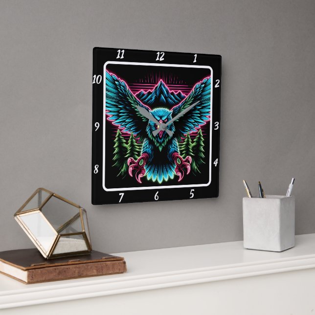 Electric Falcon Neon Quadratische Wanduhr (Büro)
