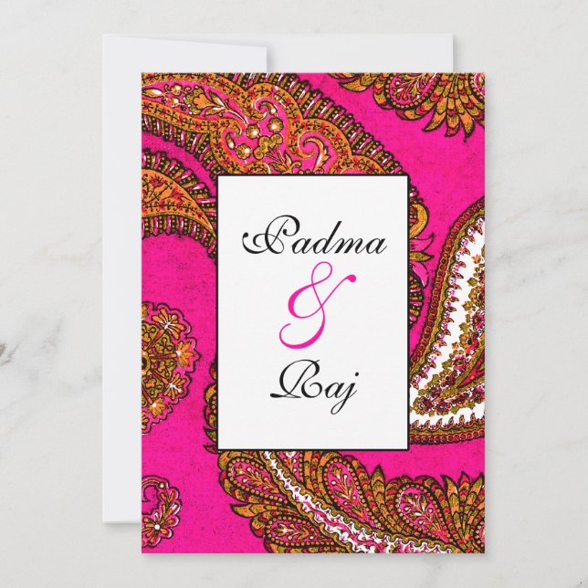 Electric Fuscia Paisley Wedding Einladung (Vorderseite)