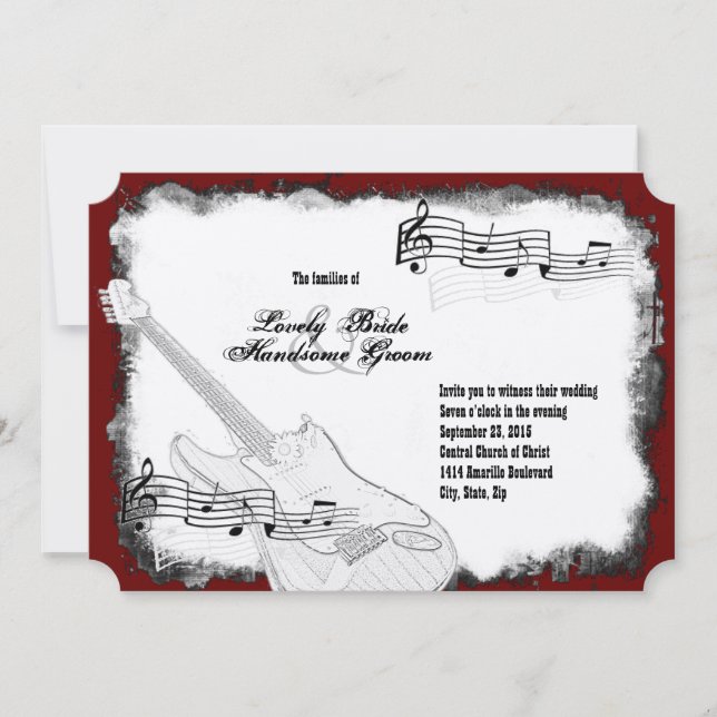Electric Gitarre Black Red White Music Wedding Einladung (Vorderseite)