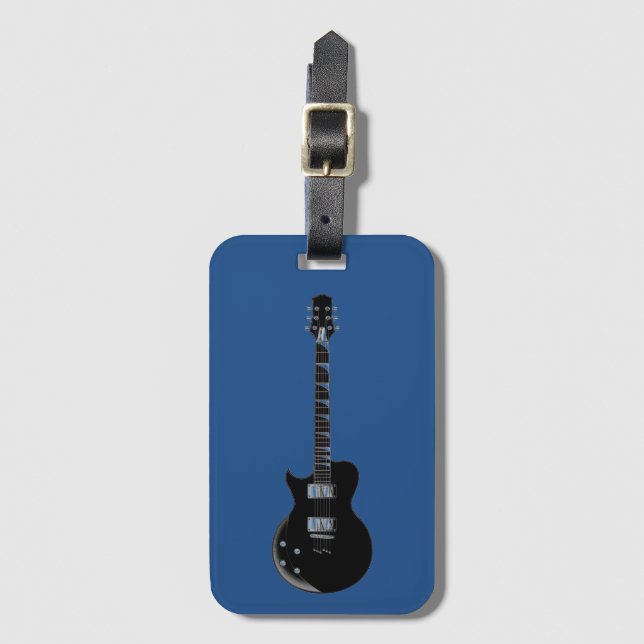 Electric Gitarre Blue Black Pop Art Gepäckanhänger (Vorderseite Vertikal)