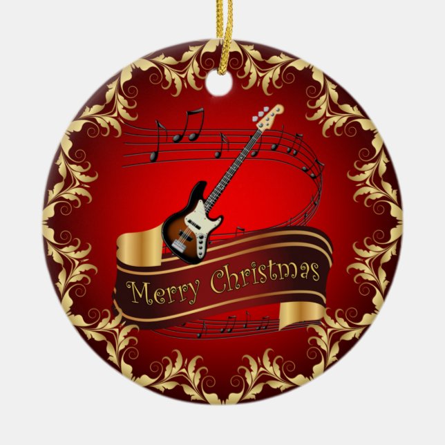 Electric Guitar 01-Musical Scroll-Merry Christmas~ Keramik Ornament (Vorne)