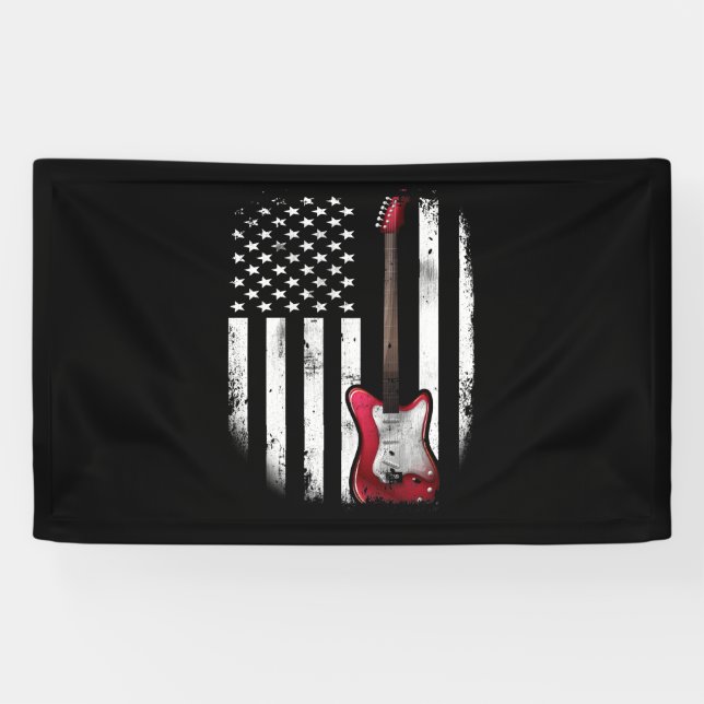 Electric Guitar American Flag Music Player Banner (Horizontal)