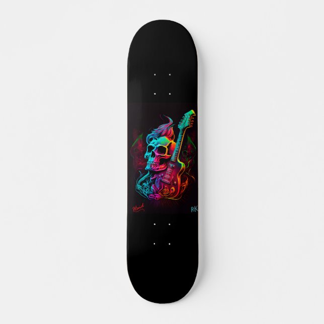 Electric guitar and Skull - Gen AI Skateboard (Vorne)