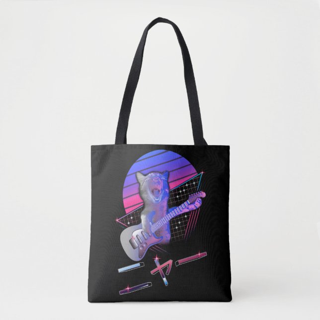 Electric Guitar Cat Vaporwave 80er 90er Music Love Tasche (Vorderseite)