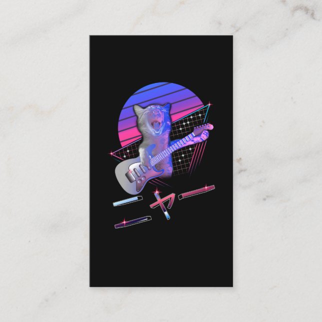 Electric Guitar Cat Vaporwave 80er 90er Music Love Visitenkarte (Vorderseite)