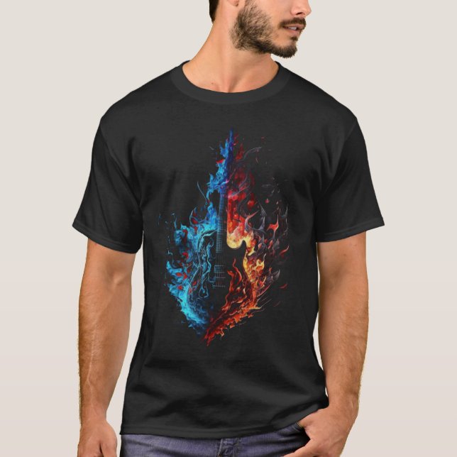 Electric Guitar Flames Guitarist Musician Retro Gu T-Shirt (Vorderseite)