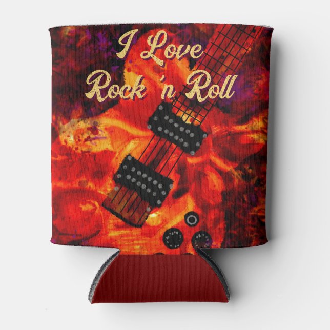 Electric Guitar on Fire Red Black Liebe Rock'n'Rol Dosenkühler (Vorderseite)
