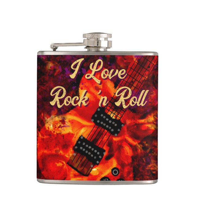 Electric Guitar on Fire Red Black Liebe Rock'n'Rol Flachmann (Vorderseite)