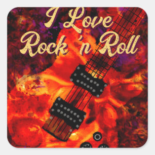 Electric Guitar on Fire Red Black Liebe Rock'n'Rol Quadratischer Aufkleber