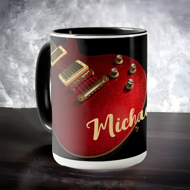 Electric Guitar Player Rock Music Name Red Black Tasse (Von Creator hochgeladen)