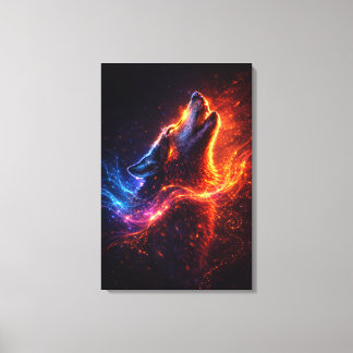 Electric Howl – Fire & Ice Wolf Canvas Print Leinwanddruck