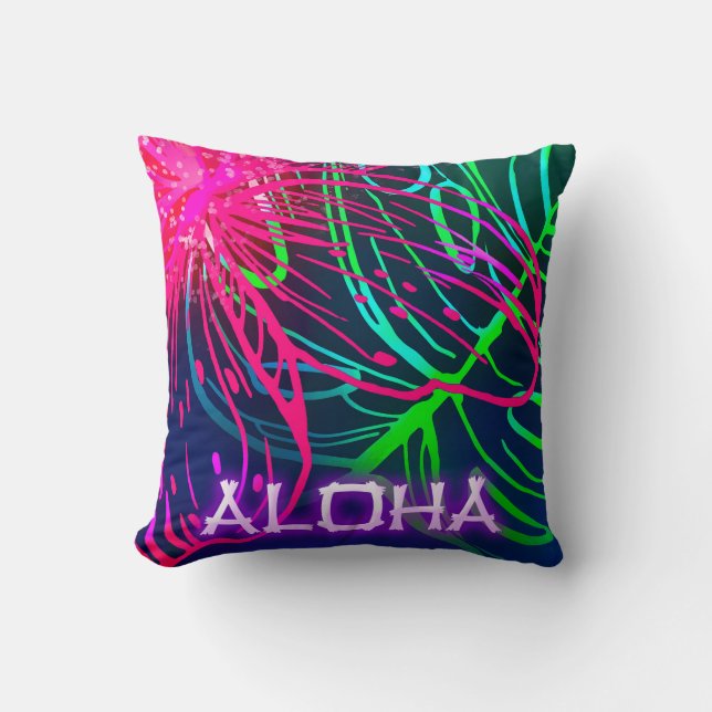 Electric Luau Tropical Night Neon Aloha Kissen (Vorderseite)