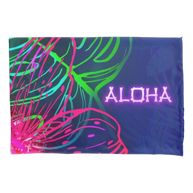 Electric Luau Tropical Night Neon Aloha Kissenbezug (Vorderseite)