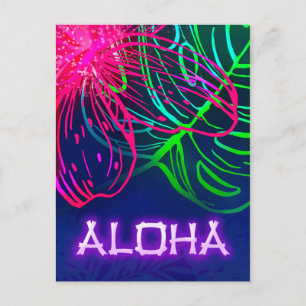 Electric Luau Tropical Night Neon Aloha Rett Date Ankündigungspostkarte