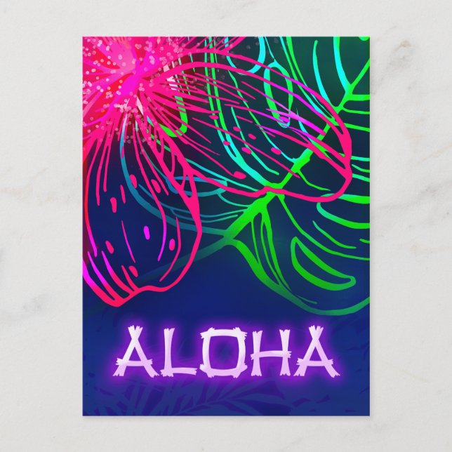 Electric Luau Tropical Night Neon Aloha Rett Date Ankündigungspostkarte (Vorderseite)