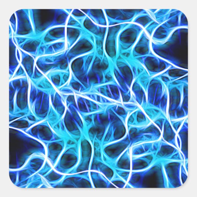 Electric Neon Aqua Blue Aquamarin Lightning Quadratischer Aufkleber (Vorderseite)