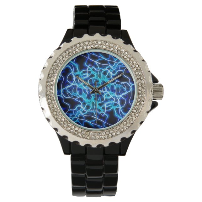 Electric Neon Blue Tesla Coil Lightning Armbanduhr (Vorderseite)