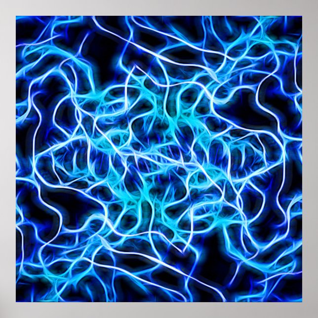 Electric Neon Blue Tesla Coil Lightning Poster (Vorne)