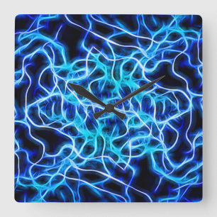 Electric Neon Blue Tesla Coil Lightning Quadratische Wanduhr
