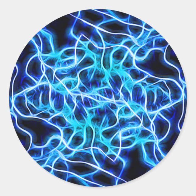 Electric Neon Blue Tesla Coil Lightning Runder Aufkleber (Vorderseite)