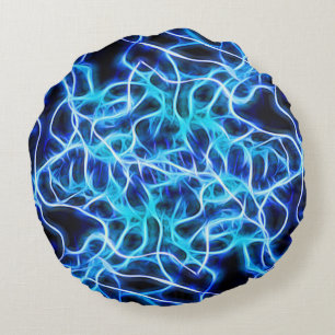 Electric Neon Blue Tesla Coil Lightning Rundes Kissen
