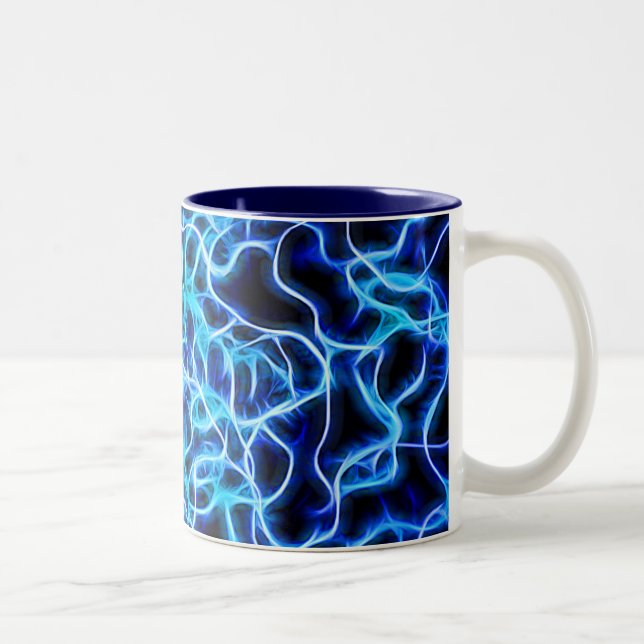 Electric Neon Blue Tesla Coil Lightning Zweifarbige Tasse (Rechts)
