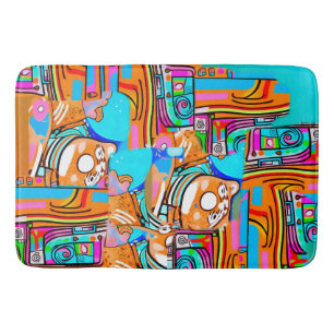 Electric Orange & Cyan Dreams — Abstraktes Design Badematte