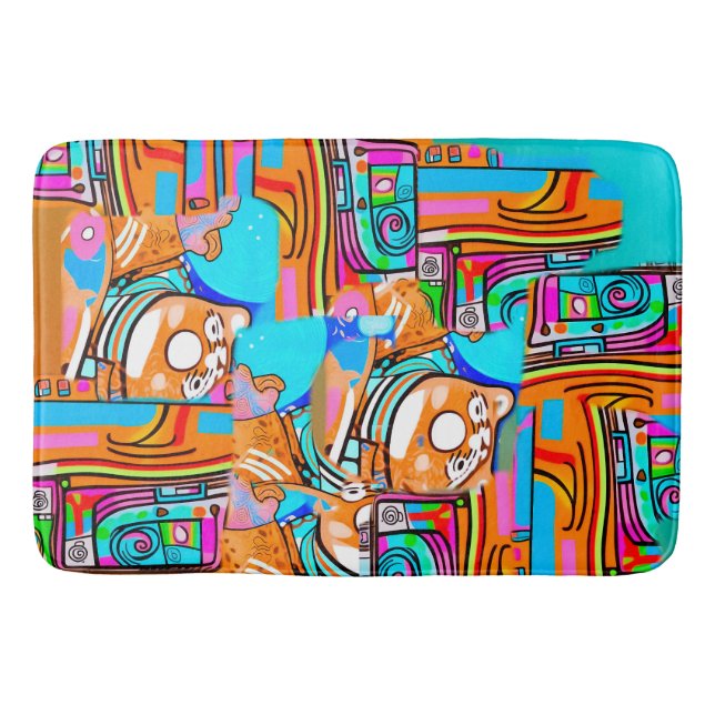 Electric Orange & Cyan Dreams — Abstraktes Design  Badematte (Vorderseite)