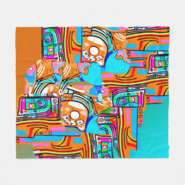 Electric Orange & Cyan Dreams — Abstraktes Design  Fleecedecke