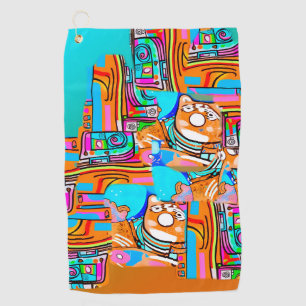 Electric Orange & Cyan Dreams — Abstraktes Design Golfhandtuch